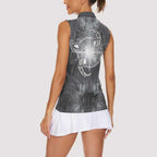 New Zealand Matariki Ururangi Women Sleeveless Polo Shirt Maori Moko Grey Galaxy