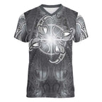 New Zealand Matariki Ururangi Women V-Neck T-Shirt Maori Moko Grey Galaxy