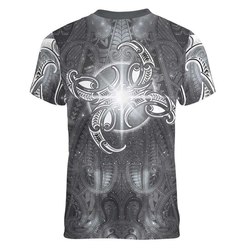 New Zealand Matariki Ururangi Women V-Neck T-Shirt Maori Moko Grey Galaxy