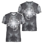 New Zealand Matariki Ururangi Women V-Neck T-Shirt Maori Moko Grey Galaxy