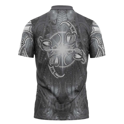 New Zealand Matariki Ururangi Zipper Polo Shirt Maori Moko Grey Galaxy