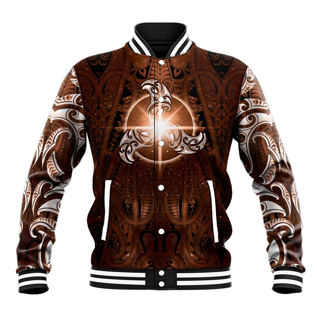 New Zealand Matariki Tupuanuku Baseball Jacket Maori Moko Brown Galaxy