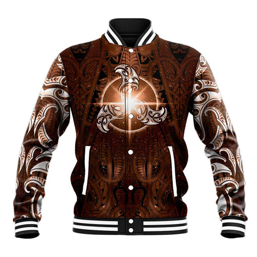 New Zealand Matariki Tupuanuku Baseball Jacket Maori Moko Brown Galaxy