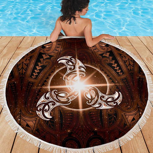 New Zealand Matariki Tupuanuku Beach Blanket Maori Moko Brown Galaxy