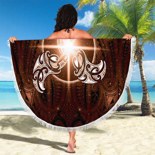 New Zealand Matariki Tupuanuku Beach Blanket Maori Moko Brown Galaxy