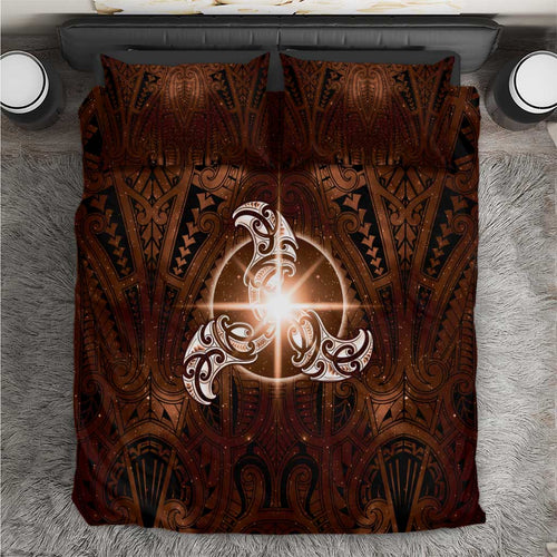 New Zealand Matariki Tupuanuku Bedding Set Maori Moko Brown Galaxy