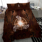New Zealand Matariki Tupuanuku Bedding Set Maori Moko Brown Galaxy
