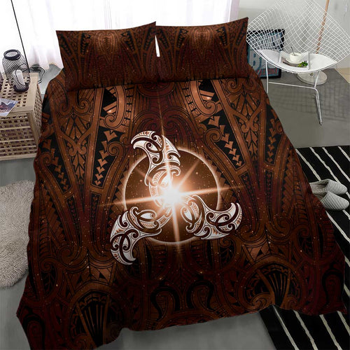 New Zealand Matariki Tupuanuku Bedding Set Maori Moko Brown Galaxy
