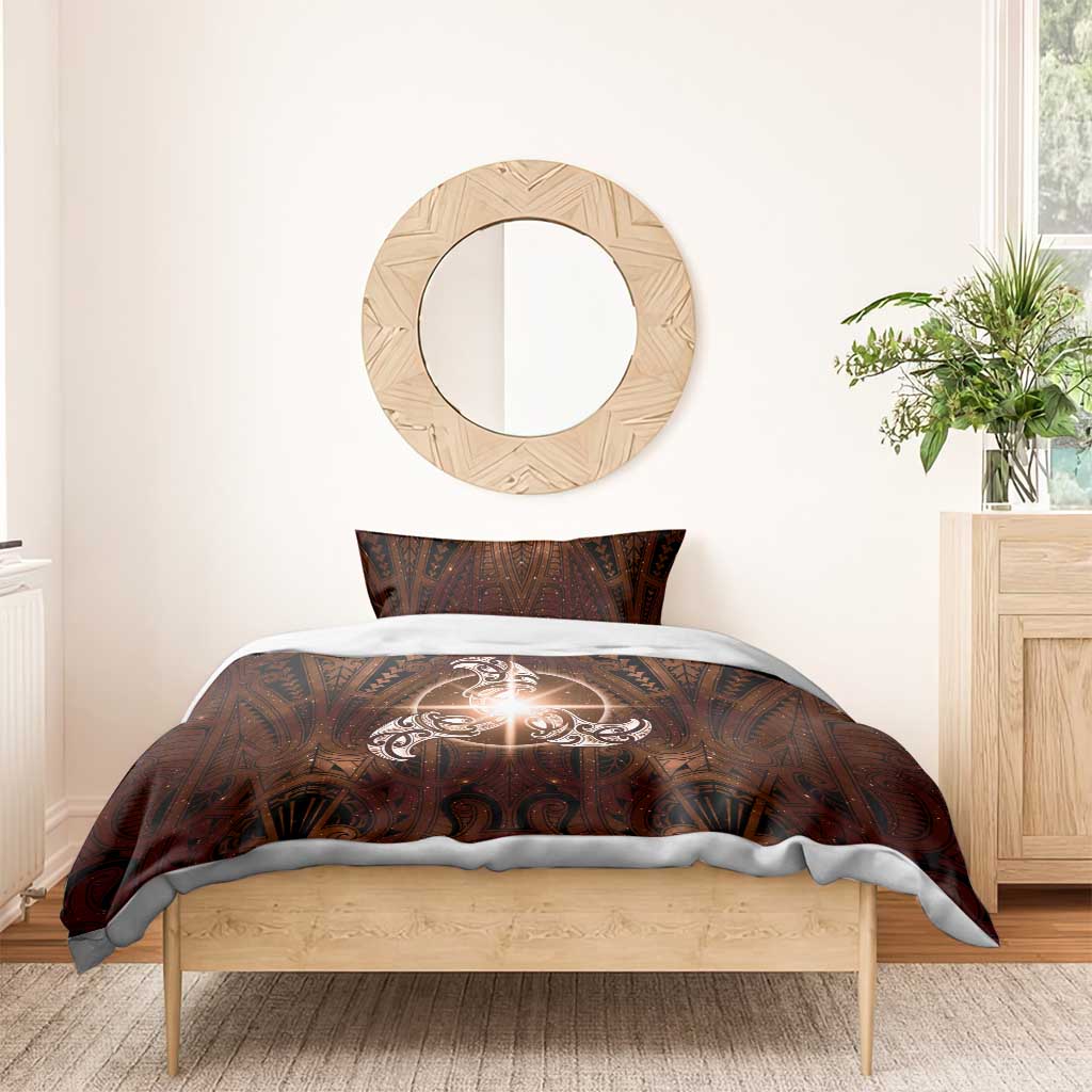 New Zealand Matariki Tupuanuku Bedding Set Maori Moko Brown Galaxy