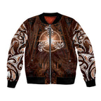 New Zealand Matariki Tupuanuku Bomber Jacket Maori Moko Brown Galaxy