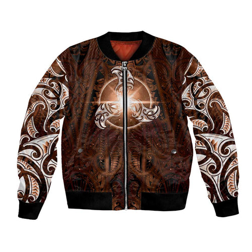 New Zealand Matariki Tupuanuku Bomber Jacket Maori Moko Brown Galaxy