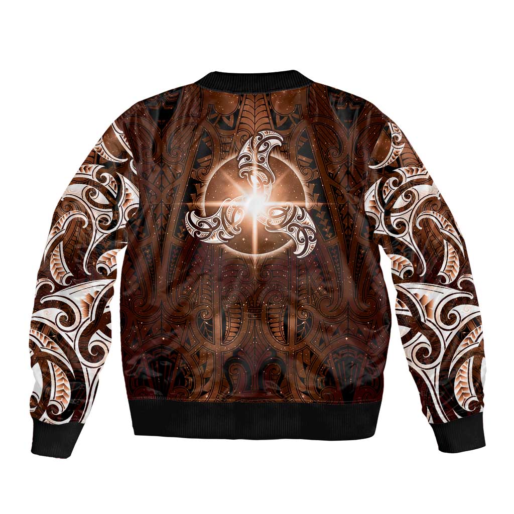 New Zealand Matariki Tupuanuku Bomber Jacket Maori Moko Brown Galaxy