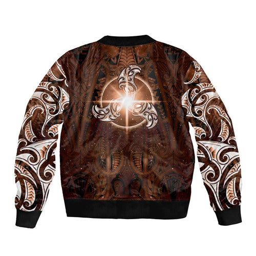New Zealand Matariki Tupuanuku Bomber Jacket Maori Moko Brown Galaxy