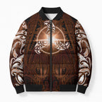 New Zealand Matariki Tupuanuku Bomber Puffer Jacket Maori Moko Brown Galaxy