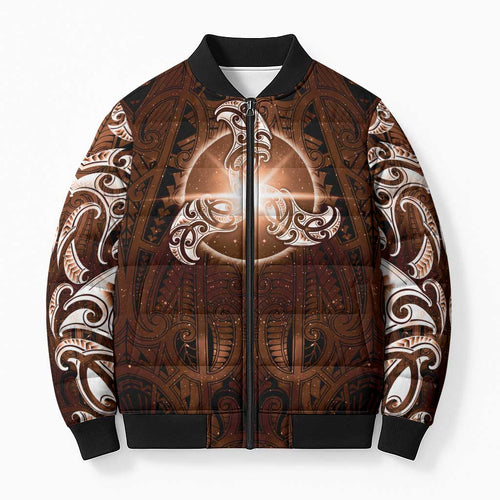 New Zealand Matariki Tupuanuku Bomber Puffer Jacket Maori Moko Brown Galaxy