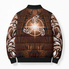New Zealand Matariki Tupuanuku Bomber Puffer Jacket Maori Moko Brown Galaxy