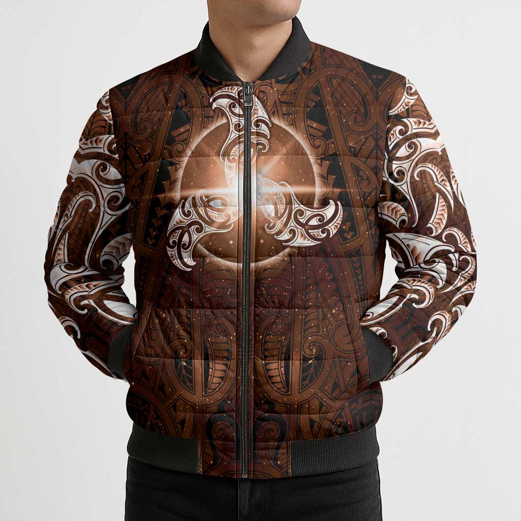 New Zealand Matariki Tupuanuku Bomber Puffer Jacket Maori Moko Brown Galaxy