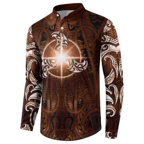 New Zealand Matariki Tupuanuku Button Sweatshirt Maori Moko Brown Galaxy