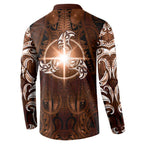 New Zealand Matariki Tupuanuku Button Sweatshirt Maori Moko Brown Galaxy