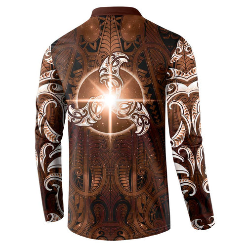 New Zealand Matariki Tupuanuku Button Sweatshirt Maori Moko Brown Galaxy