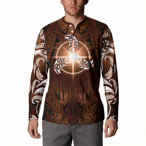 New Zealand Matariki Tupuanuku Button Sweatshirt Maori Moko Brown Galaxy