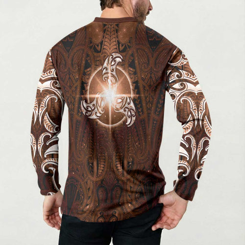 New Zealand Matariki Tupuanuku Button Sweatshirt Maori Moko Brown Galaxy