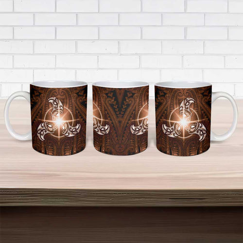 New Zealand Matariki Tupuanuku Ceramic Mug Maori Moko Brown Galaxy