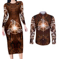 New Zealand Matariki Tupuanuku Couples Matching Long Sleeve Bodycon Dress and Long Sleeve Button Shirt Maori Moko Brown Galaxy