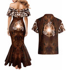 New Zealand Matariki Tupuanuku Couples Matching Mermaid Dress and Hawaiian Shirt Maori Moko Brown Galaxy