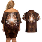 New Zealand Matariki Tupuanuku Couples Matching Off Shoulder Short Dress and Hawaiian Shirt Maori Moko Brown Galaxy