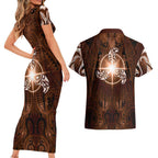 New Zealand Matariki Tupuanuku Couples Matching Short Sleeve Bodycon Dress and Hawaiian Shirt Maori Moko Brown Galaxy