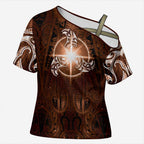 New Zealand Matariki Tupuanuku Cross Shoulder Shirt Maori Moko Brown Galaxy