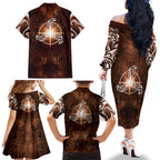 New Zealand Matariki Tupuanuku Family Matching Off The Shoulder Long Sleeve Dress and Hawaiian Shirt Maori Moko Brown Galaxy