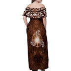 New Zealand Matariki Tupuanuku Family Matching Off Shoulder Maxi Dress and Hawaiian Shirt Maori Moko Brown Galaxy