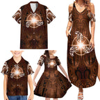 New Zealand Matariki Tupuanuku Family Matching Summer Maxi Dress and Hawaiian Shirt Maori Moko Brown Galaxy