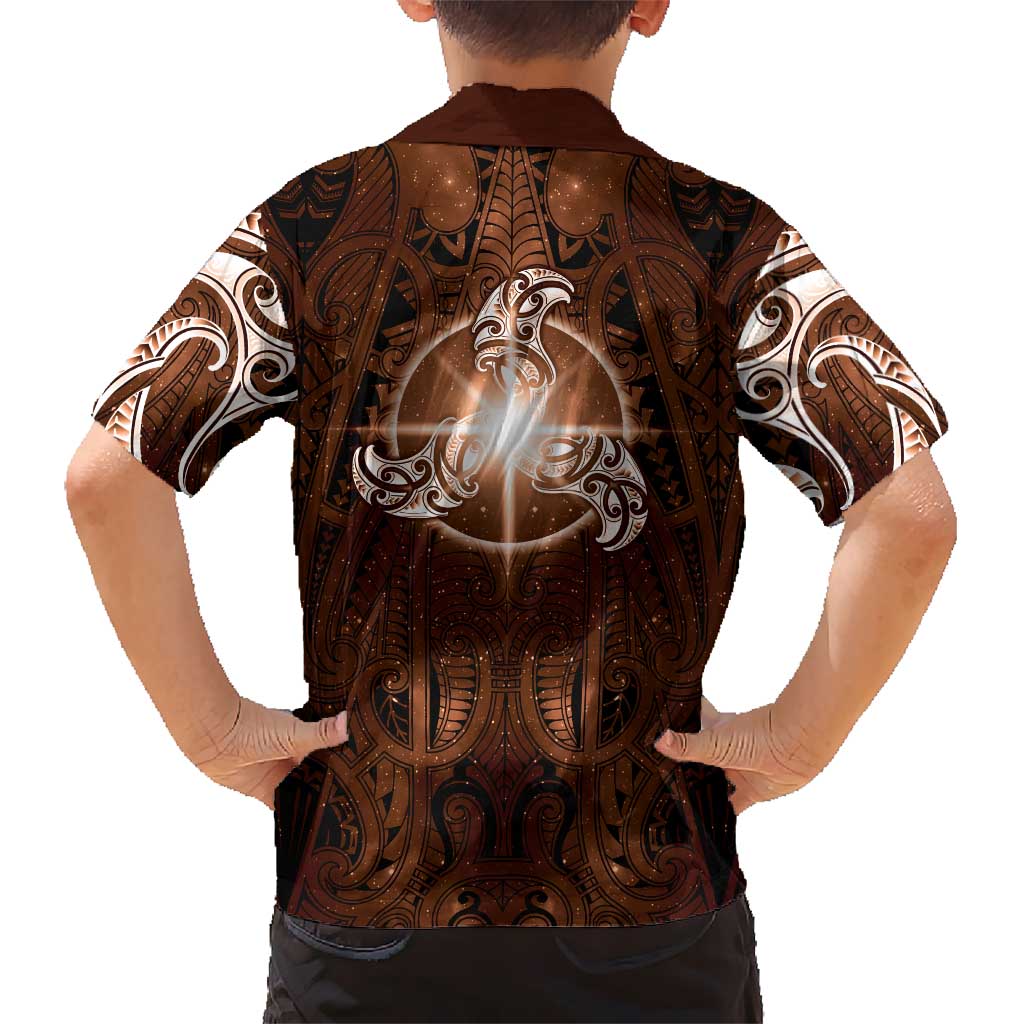 New Zealand Matariki Tupuanuku Family Matching Summer Maxi Dress and Hawaiian Shirt Maori Moko Brown Galaxy