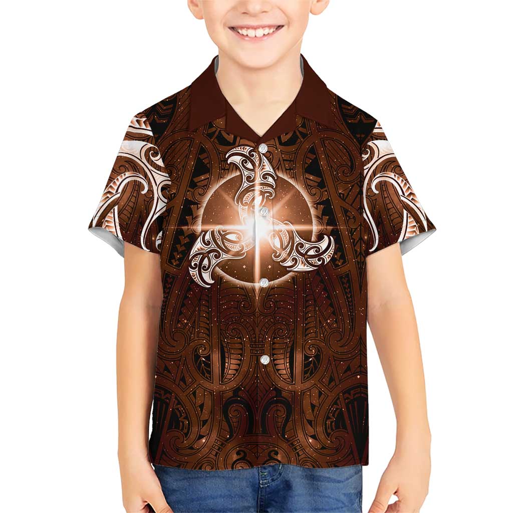 New Zealand Matariki Tupuanuku Kid Hawaiian Shirt Maori Moko Brown Galaxy