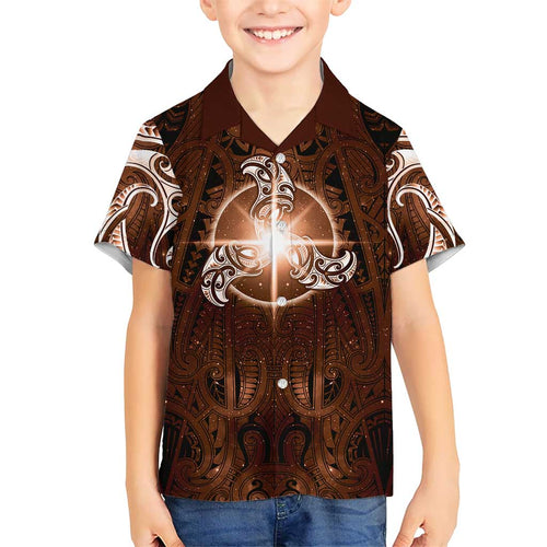 New Zealand Matariki Tupuanuku Kid Hawaiian Shirt Maori Moko Brown Galaxy