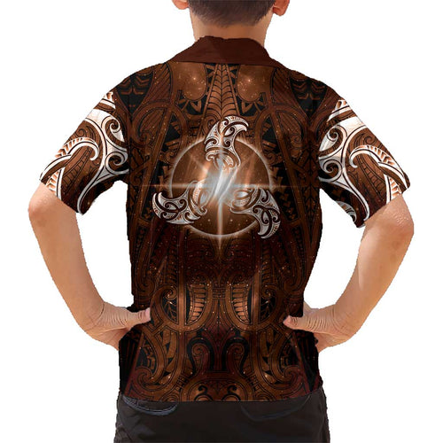 New Zealand Matariki Tupuanuku Kid Hawaiian Shirt Maori Moko Brown Galaxy