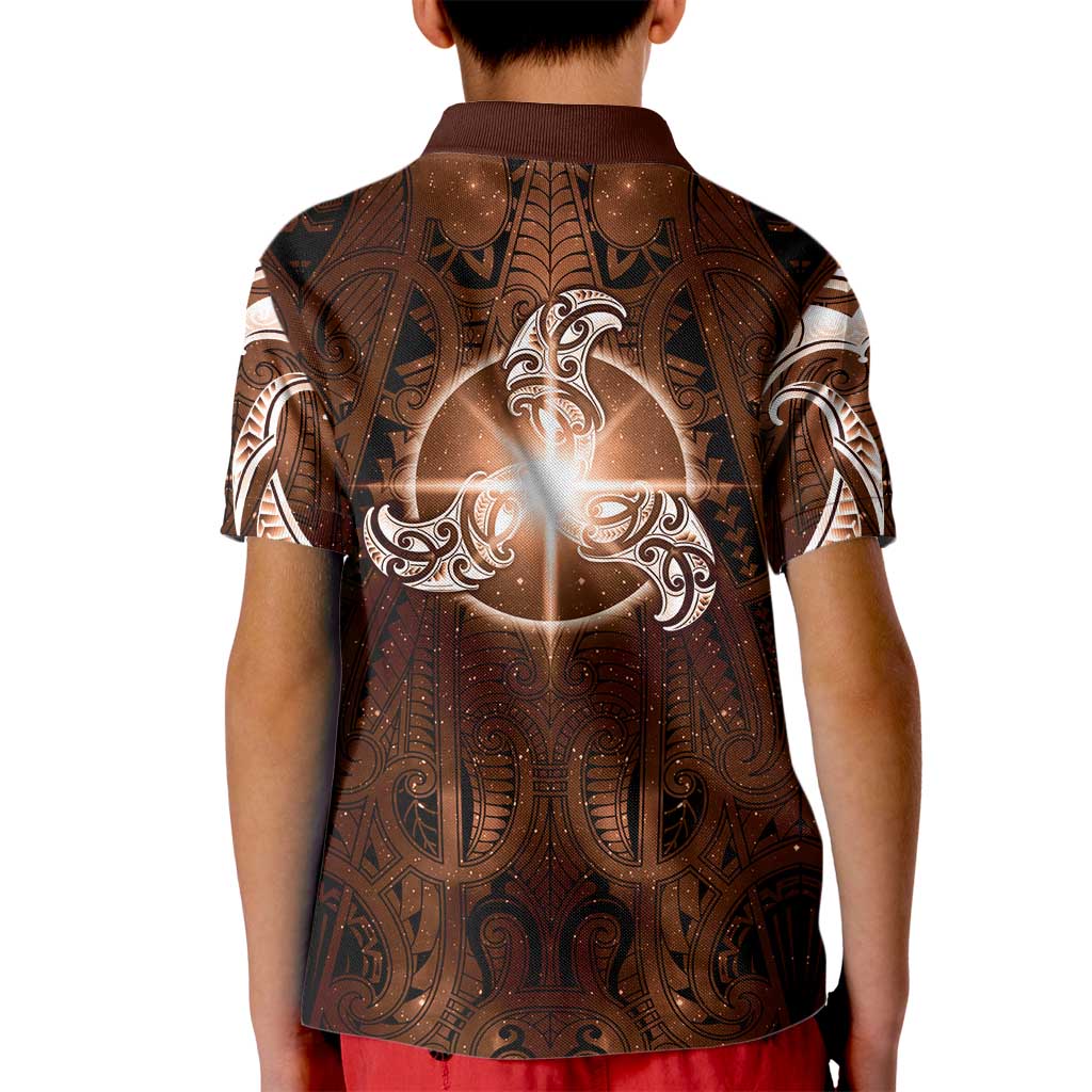 New Zealand Matariki Tupuanuku Kid Polo Shirt Maori Moko Brown Galaxy