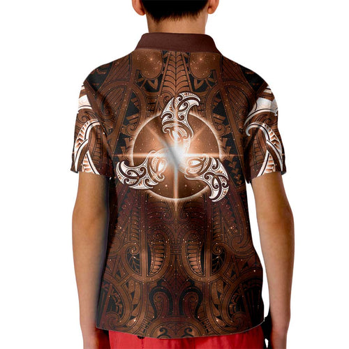 New Zealand Matariki Tupuanuku Kid Polo Shirt Maori Moko Brown Galaxy