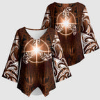 New Zealand Matariki Tupuanuku Kimono Sleeve Blouse Maori Moko Brown Galaxy