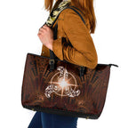 New Zealand Matariki Tupuanuku Leather Tote Bag Maori Moko Brown Galaxy