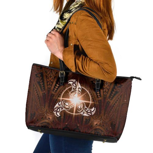 New Zealand Matariki Tupuanuku Leather Tote Bag Maori Moko Brown Galaxy