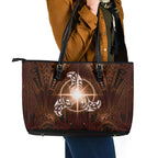New Zealand Matariki Tupuanuku Leather Tote Bag Maori Moko Brown Galaxy
