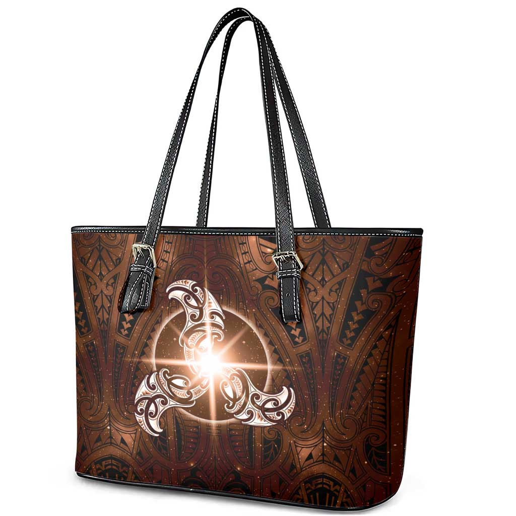 New Zealand Matariki Tupuanuku Leather Tote Bag Maori Moko Brown Galaxy
