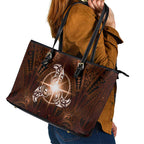 New Zealand Matariki Tupuanuku Leather Tote Bag Maori Moko Brown Galaxy