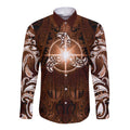 New Zealand Matariki Tupuanuku Long Sleeve Button Shirt Maori Moko Brown Galaxy