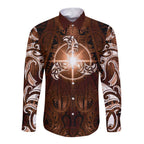 New Zealand Matariki Tupuanuku Long Sleeve Button Shirt Maori Moko Brown Galaxy