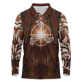 New Zealand Matariki Tupuanuku Long Sleeve Polo Shirt Maori Moko Brown Galaxy